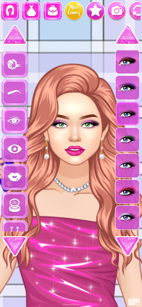 Girl Dress Up Games Offline - Girl character with makeup and eye customization options in a fashion dress up game