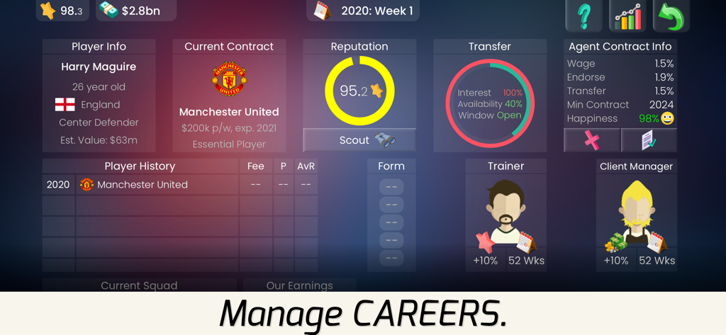Superstar Football Agent - Superstar Football Agent game screen showing player statistics and career management options