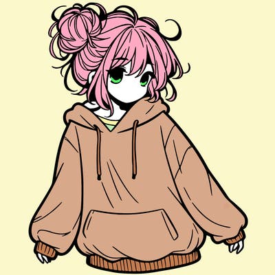girl with baggy sweatshirt and messy bun