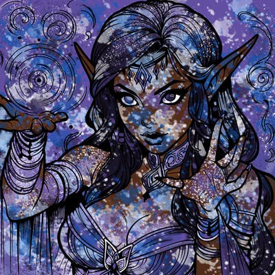 realistic scary beautiful elf sorceress casting spell