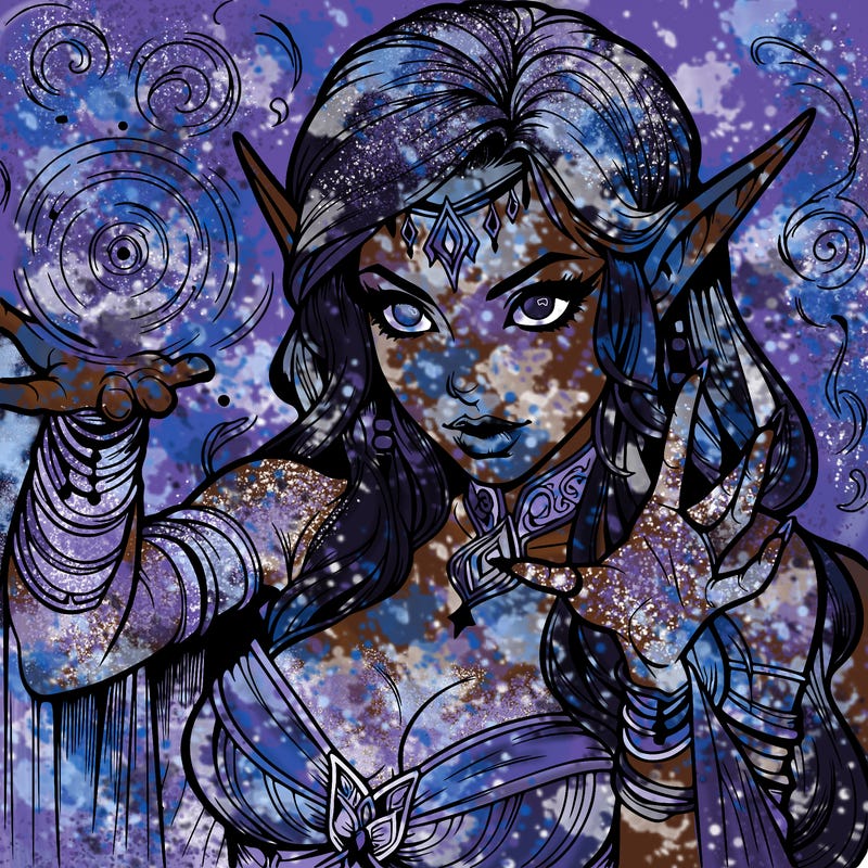 realistic scary beautiful elf sorceress casting spell