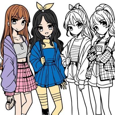 teen manga girls group of 4