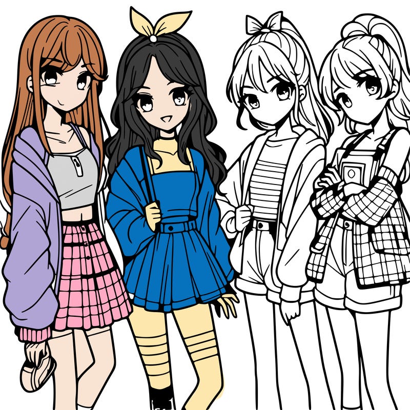 teen manga girls group of 4