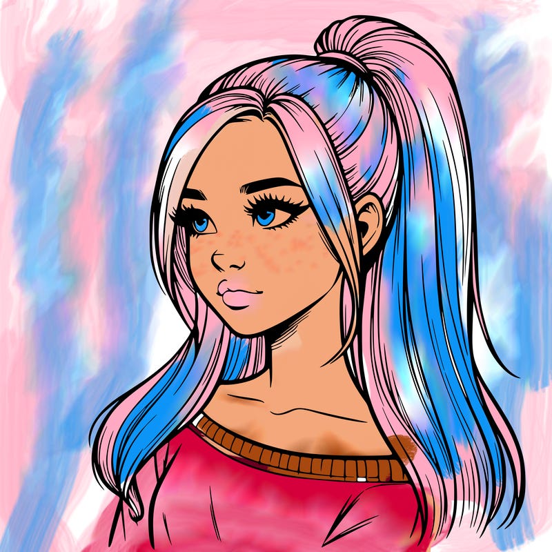 realistic girl with a high ponytail