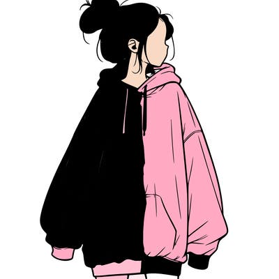 realistic girl with a oversized sweatshirt on and a bun