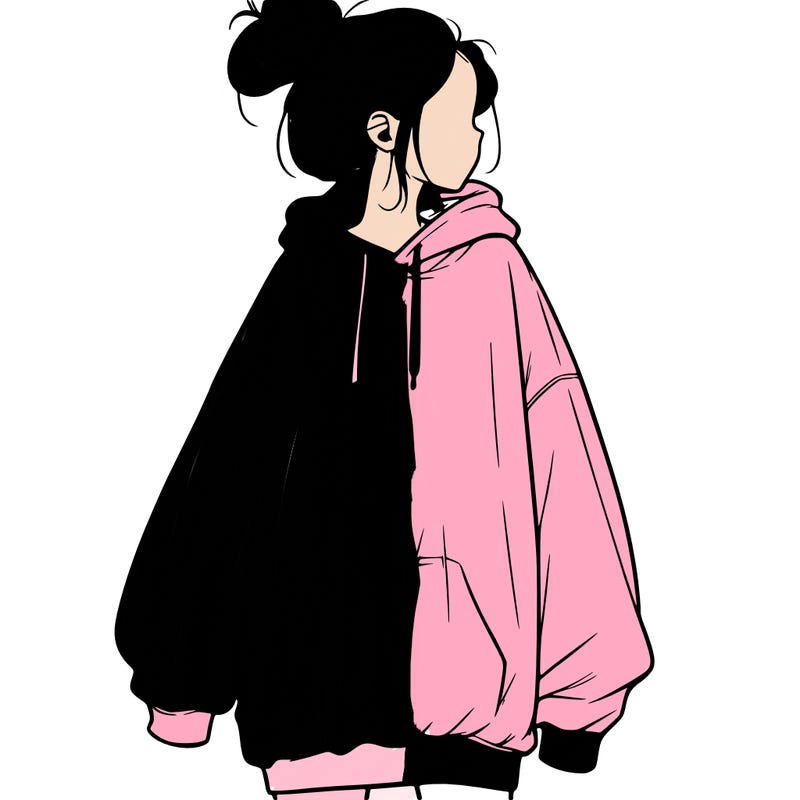 realistic girl with a oversized sweatshirt on and a bun