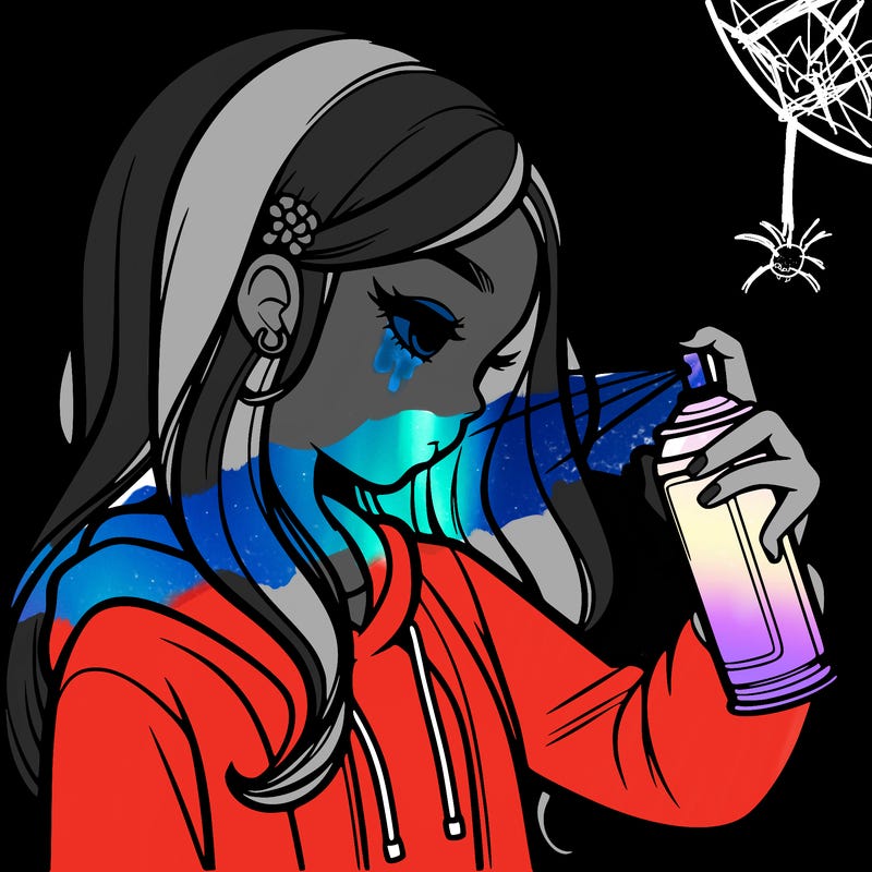 a realistic girl spray painting