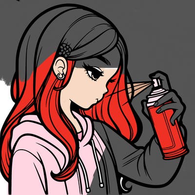 a realistic girl spray painting