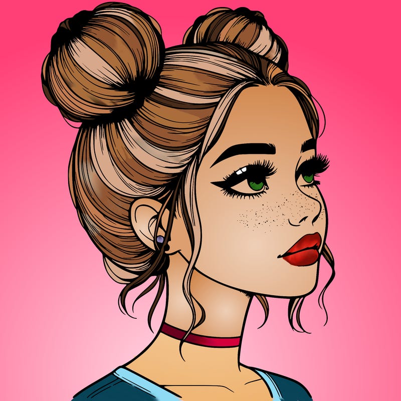 realistic girl with buns on the top of her head