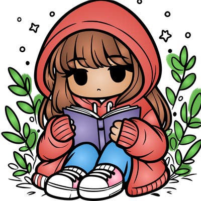 girl in oversized hoodie reading a book