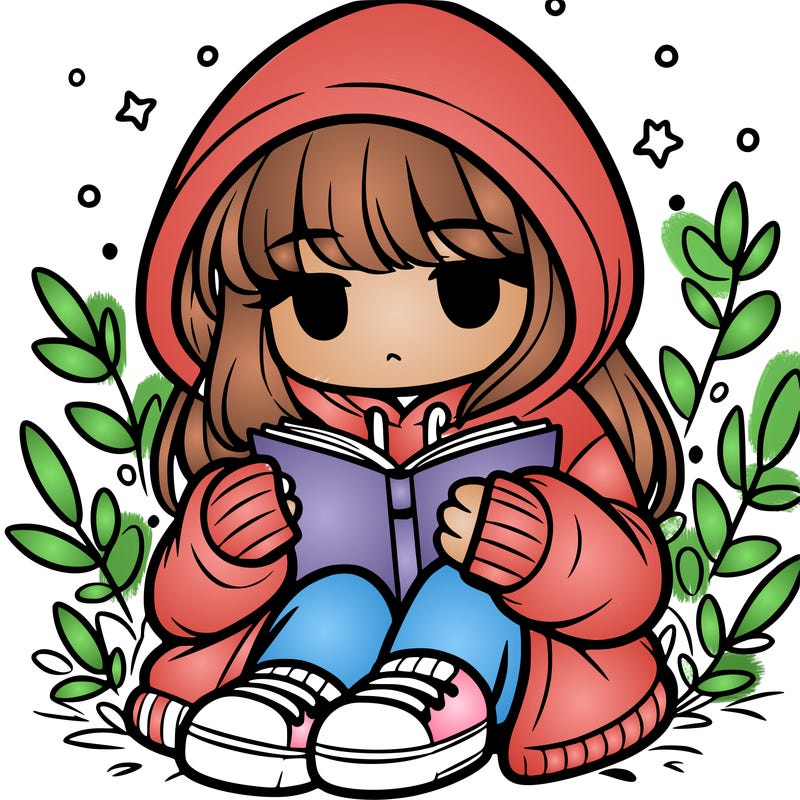 girl in oversized hoodie reading a book