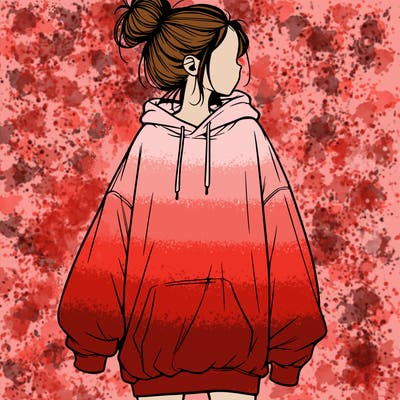 realistic girl with a oversized sweatshirt on and a bun