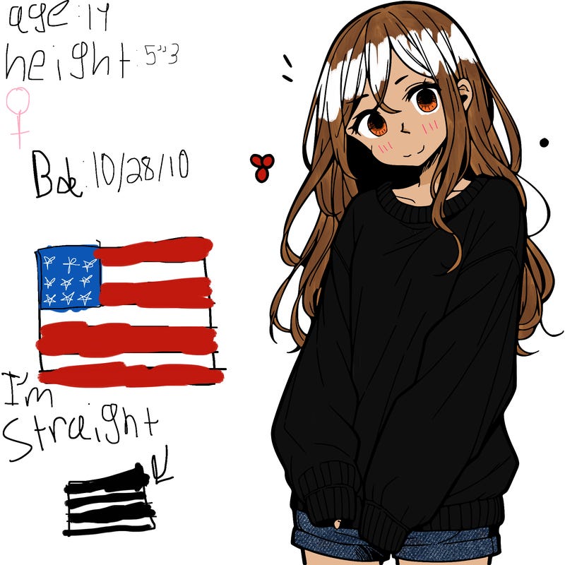 manga teen girl  in a sweater and baggy pants