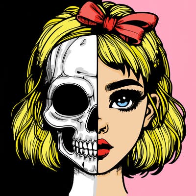realistic girl with half skull mask