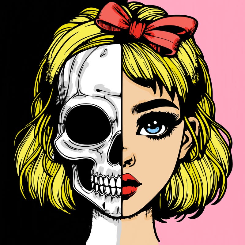 realistic girl with half skull mask