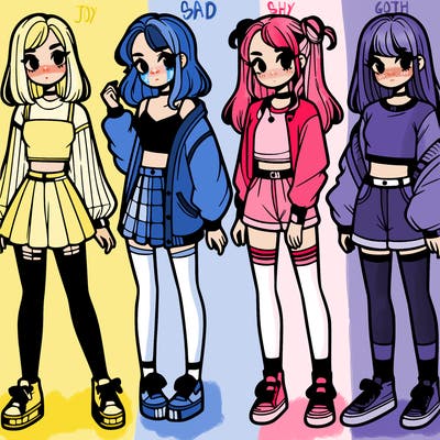 one girl with crop-top shirt and a jacket with a skirt, long socks and another girl with a shirt and pants with a jacket