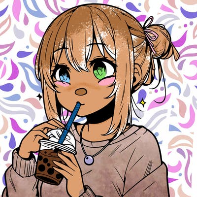 manga character drinking boba