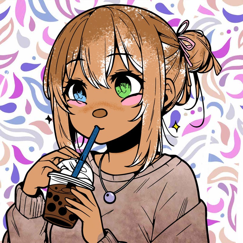manga character drinking boba