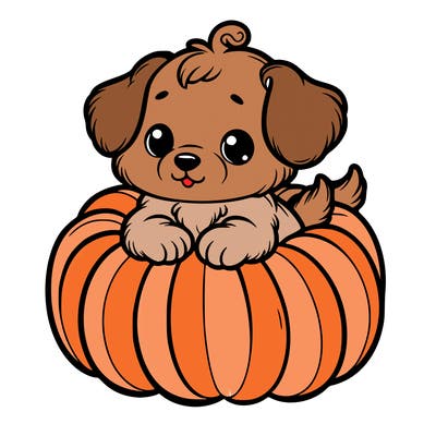 cute little puppy in a pumpkin