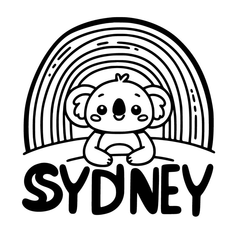 the name sydney with a rainbow behind it