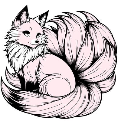 realistic detailed 9 tailed anime fox