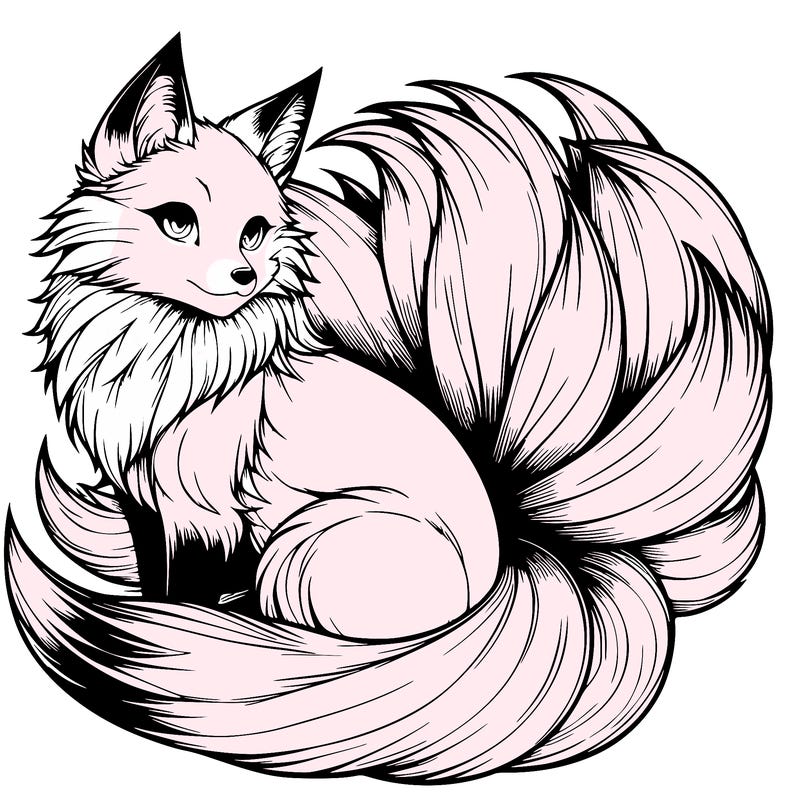 realistic detailed 9 tailed anime fox