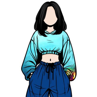 realistic girl faceless with baggy pants and a crop top