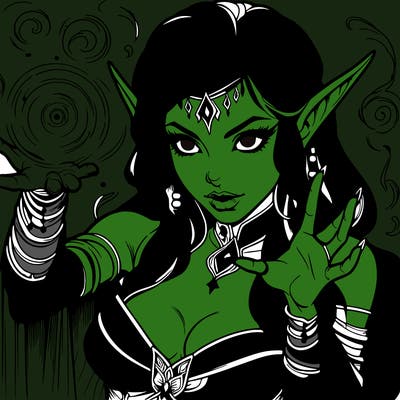 realistic scary beautiful elf sorceress casting spell