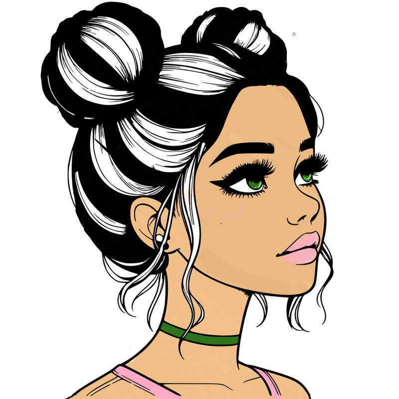 realistic girl with buns on the top of her head