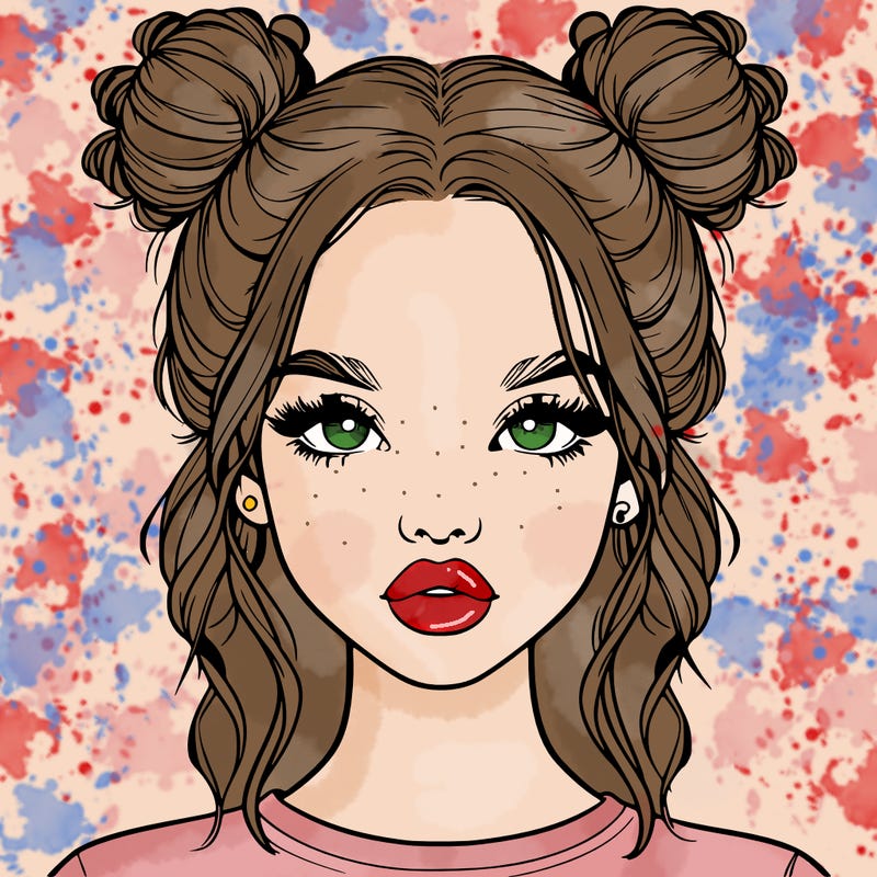 realistic girl with two buns in hair and lips