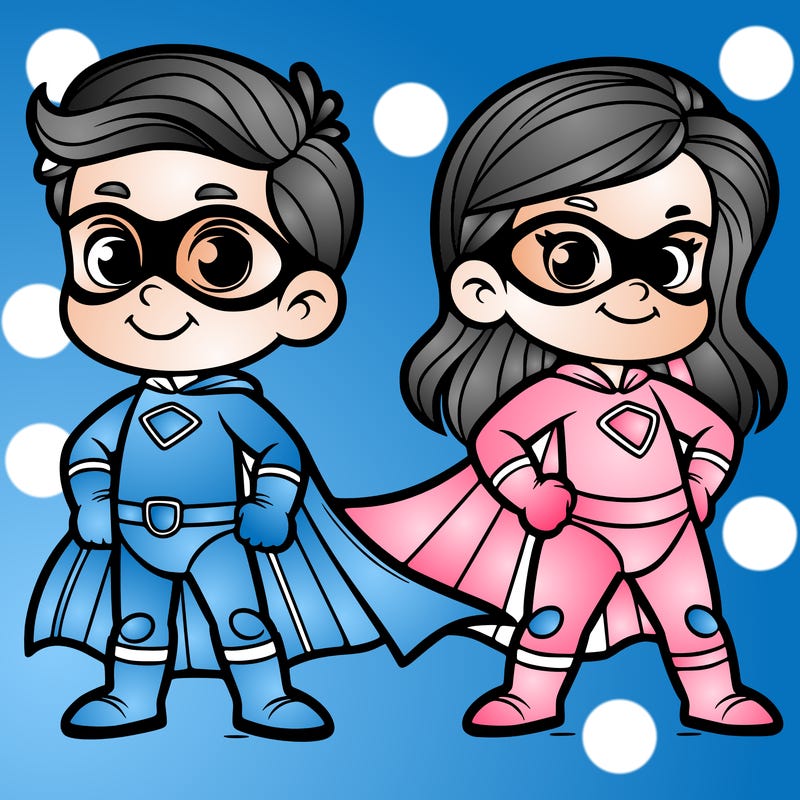 2 superheroes one is a boy of 5 and one is a girl 3 years