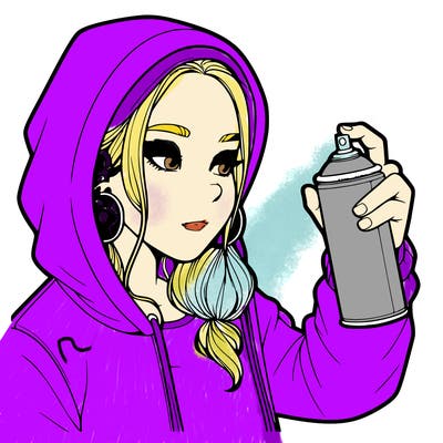 a realistic girl, spray painting