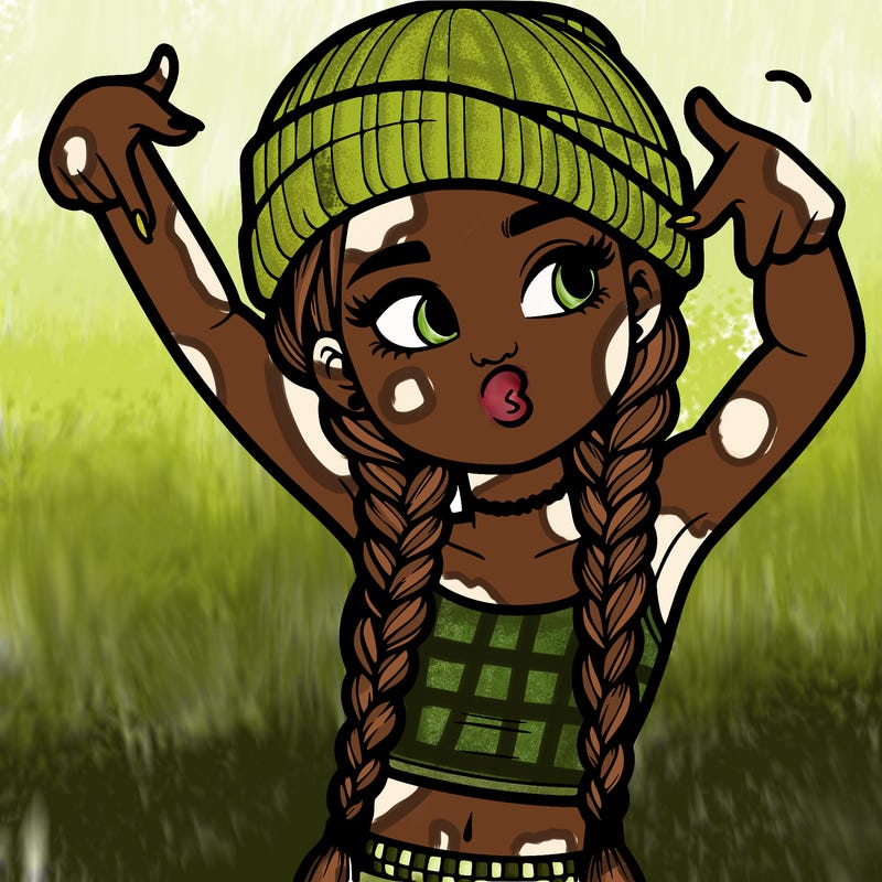 realistic teenage girl with braids and a beanie and crop top doing 🫶🏼