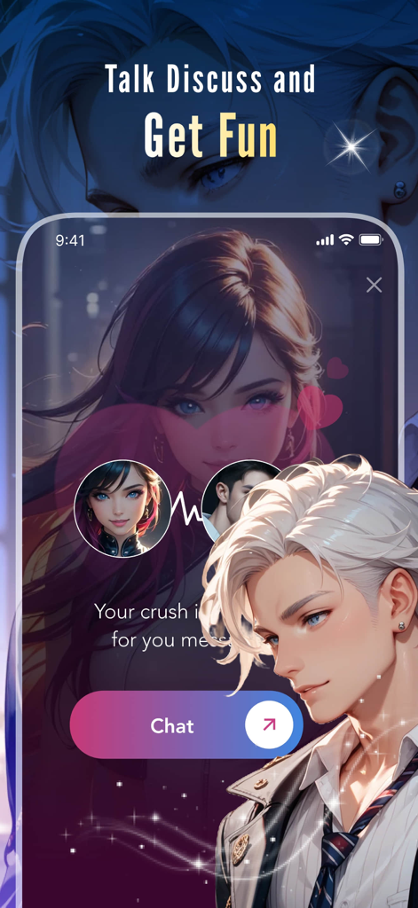 Spicy Chat AI - AI Roleplay - Spicy Chat AI mobile app interface showing anime style characters and a chat button