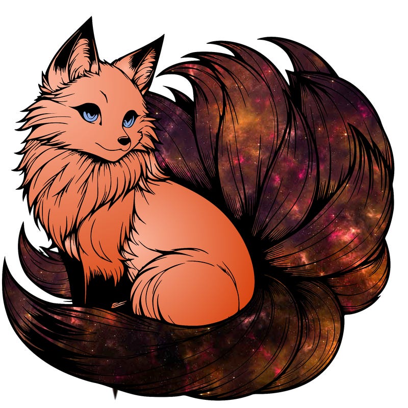 realistic detailed 9 tailed anime fox