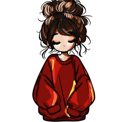 girl with baggy sweatshirt and messy bun