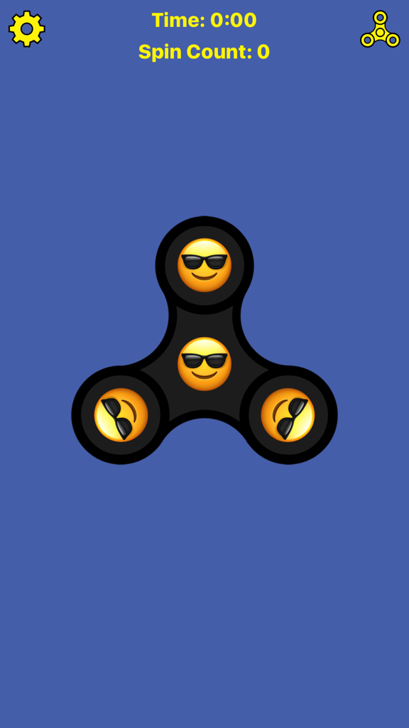 Super Spinner - Fidget Spinner Simulator - Ein schwarzer Fidget Spinner mit coolen Emoji-Gesichtern auf blauem Hintergrund
