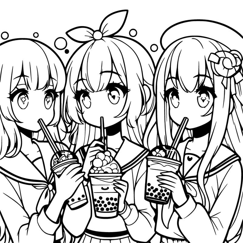 anime girls drinking boba tea