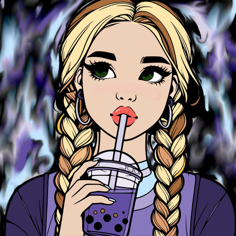 realistic girl with braided hair drinking boba