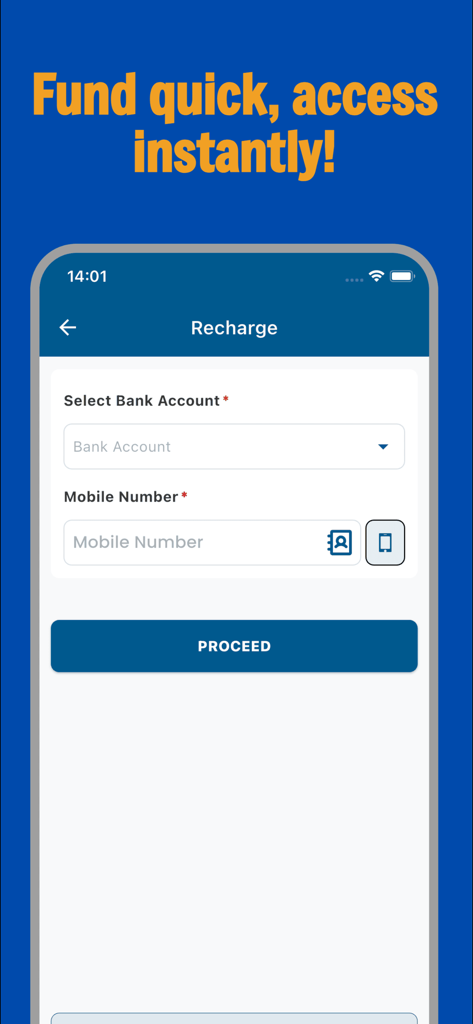 Medhey - Mobile recharge screen in the Medhey app for quick funding and access