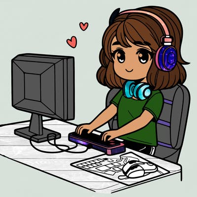 girl playing a game on her computer setup