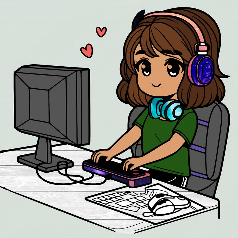 girl playing a game on her computer setup