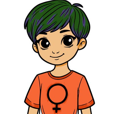 girl with pixie cut and feminist shirt