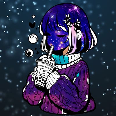 manga girl drinking boba in cozy sweater