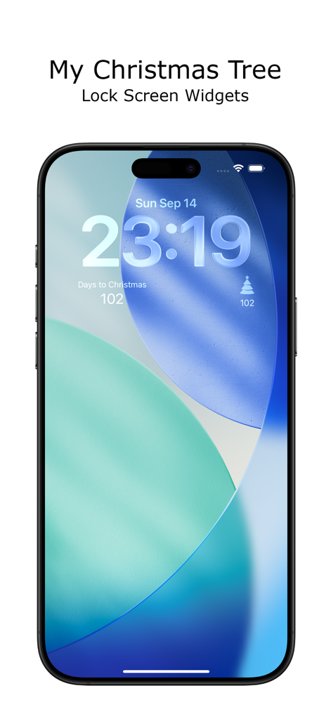iPhone lock screen showing My Christmas Tree countdown widgets