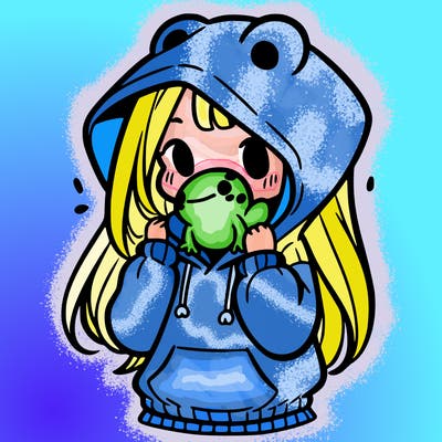 a girl holding a froggy hoodie