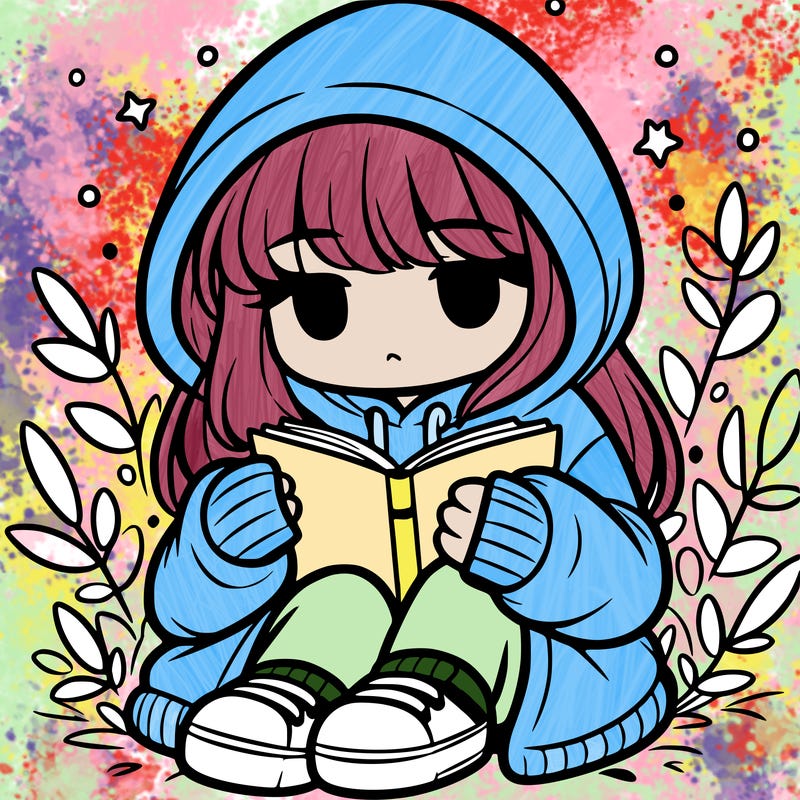 girl in oversized hoodie reading a book