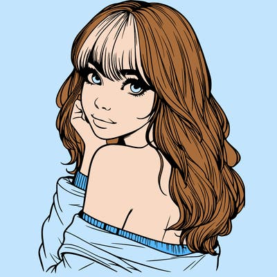 realistic girl with bangs looking over her shoulder