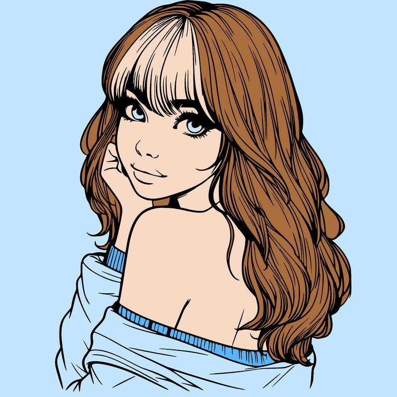 realistic girl with bangs looking over her shoulder