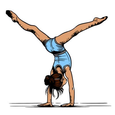 realistic gymnastic hand stand girl in four splits